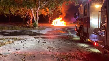 Diesel truck destroyed after catching fire in Lauderhill