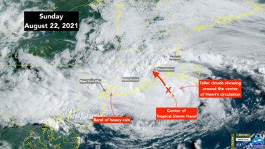 Tropical Storm Henri on final approach to landfall in southern New England