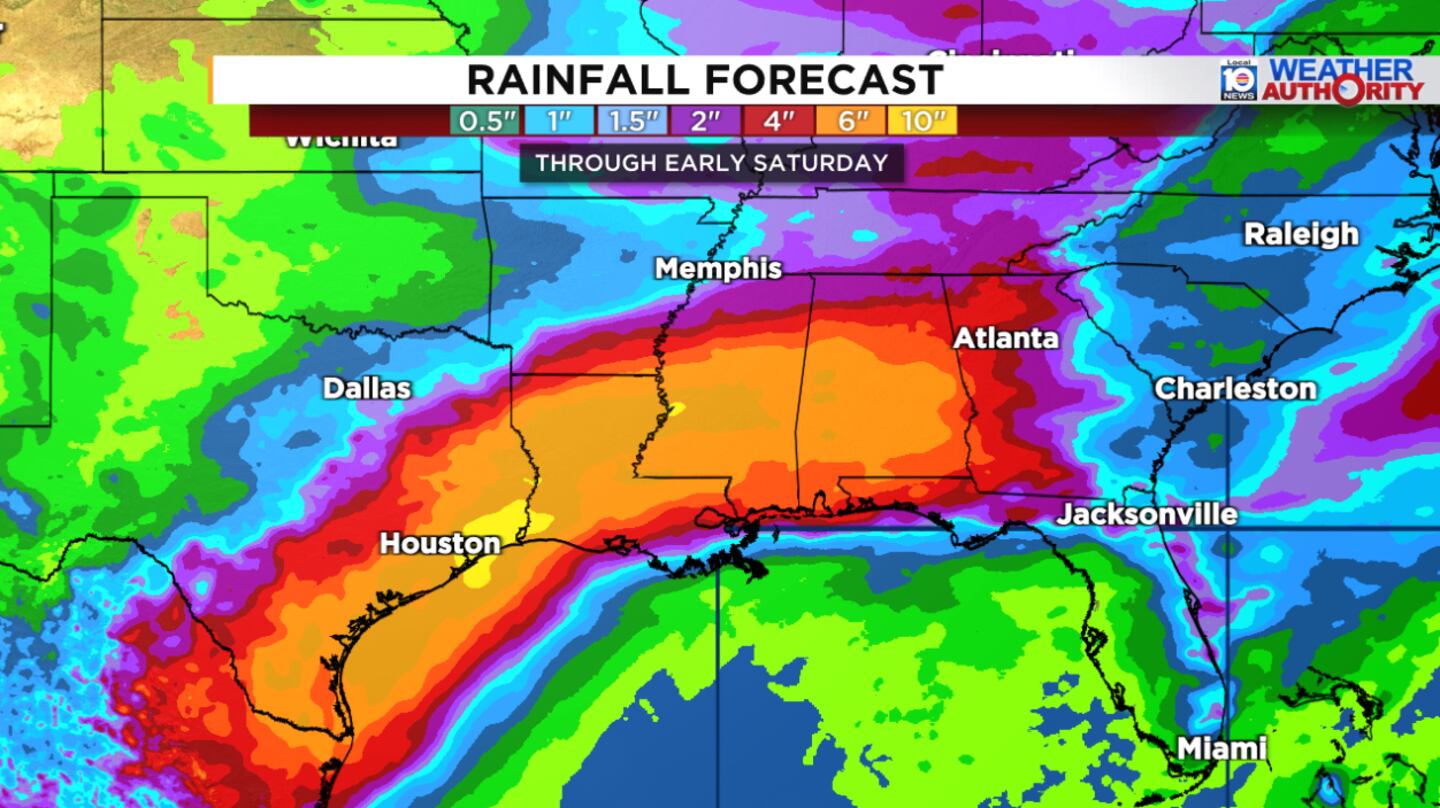 Gulf disturbance to heighten flood threat from Texas to Georgia this week