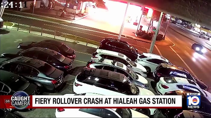 Video shows fiery single-vehicle crash at Hialeah gas station