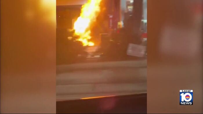 Wild video shows fiery rollover crash at Hialeah gas station