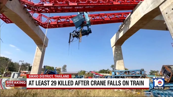 At least 29 killed in Thailand when crane collapsed on moving train