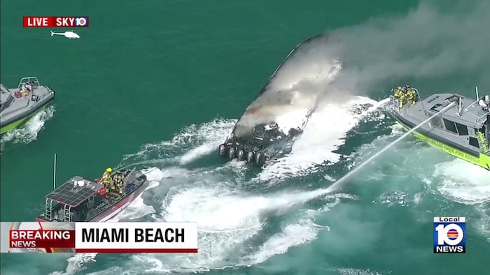 Authorities respond to boat fire off Miami Beach