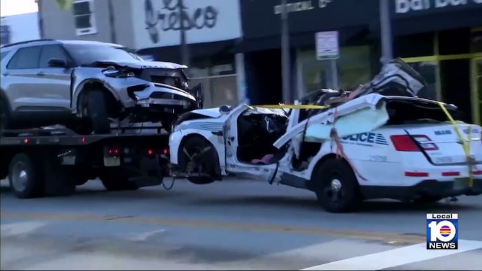 Miami police officer injured after vehicle was T-boned by SUV, cops say