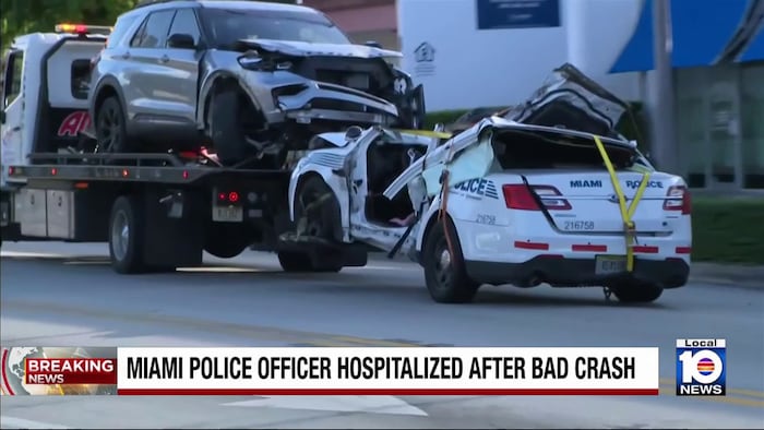 Miami police officer injured after vehicle was being T-boned by SUV
