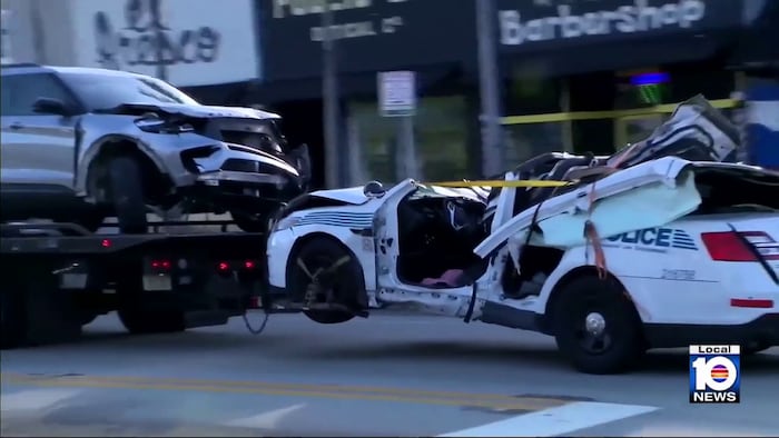 Camioneta impacta patrulla y manda a oficial de Miami al hospital