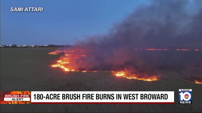 ‘It's burning pretty good': Crews work to keep brush fire near Sawgrass Expressway from spreading