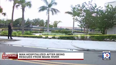Rescue crews pull man from Miami river