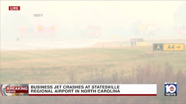 A business jet crashed while landing at an airport in North Carolina, erupting in a large fire